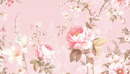 繊細な春の花々のヴィンテージパターン – Elegant Vintage Floral Pattern in Soft Spring Tones