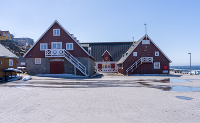 Buildings forming the Greenland National Musuem and Archives on coast in Nuuk © steheap