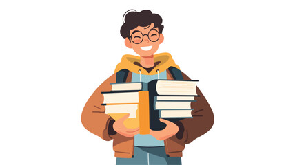 Happy Student with Books in Centered Wide Angle View