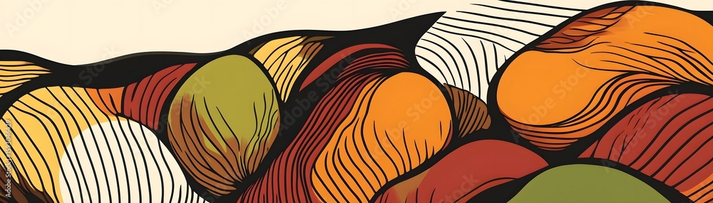 Poster this vibrant graphic design features a blend of abstract shapes and flowing lines, creating a dynami