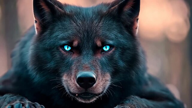 scarry big black wolf looking at camera 