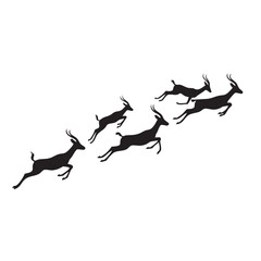 Fototapeta premium Black silhouettes of gazelles leaping across a white background antelope running