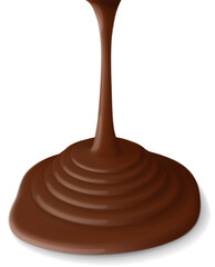 Melted hot chocolate flowing from top to bottom forming circular multilayer dessert topping. Beautiful realistic vector illustration.