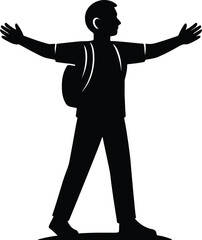 Silhouette man with backpack expressing freedom Vector Illustrator