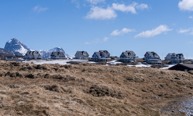 Development of expensive luxury single family detached homes on the coast in Nuuk Greenland