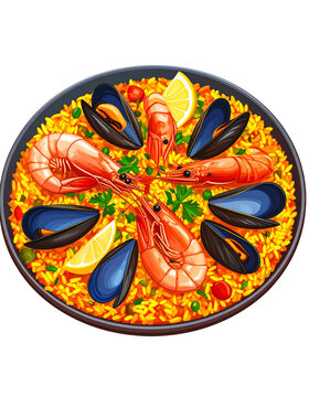 paella dish with shrimp and mussels clip art preview