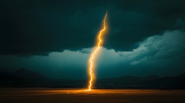 Dramatic Lightning Strike over Dark Landscape Night - Powered by Adobe