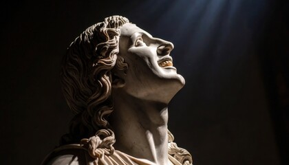 Classical sculpture bust with emotional, open-mouthed expression. Generated image