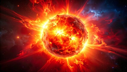 Obraz premium Exploding fiery celestial body