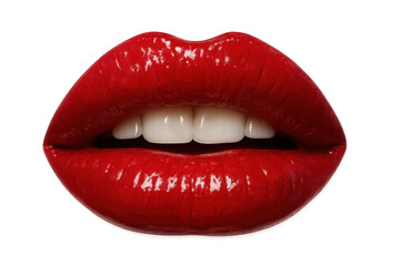 Obraz premium Sexy glossy red lips slightly open showing white teeth on transparent background