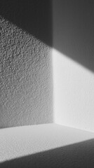 A minimalist composition reveals the interaction of light and shadow on a textured wall, highlighting the play of light and shadow in architectural space.