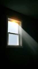A ray of light penetrates a room, streaming through a window. A symbol of hope, inspiration, or solitude, casting long shadows on the room.