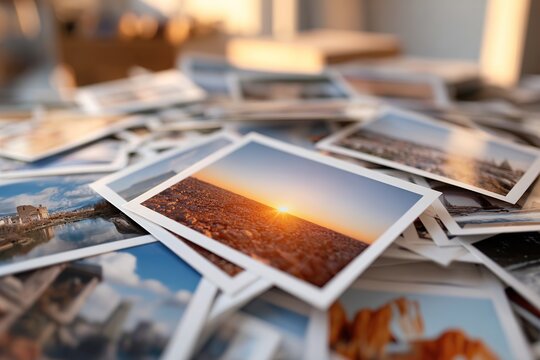 Collection of printed photos scattered across a floor capturing beautiful memories and moments