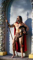 Spartan Warrior with Spear and Helmet