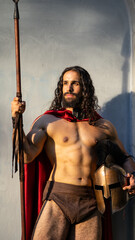 Spartan Warrior with Spear and Helmet