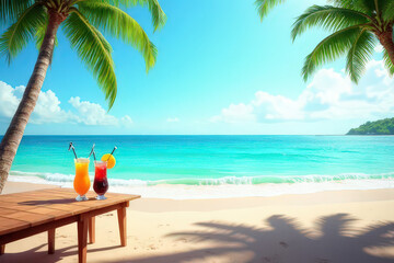 Fototapeta premium tropical beach with coconut palm trees