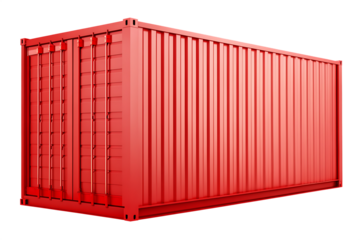 red shipping container side view isolated on white background PNG, AI GENERATED