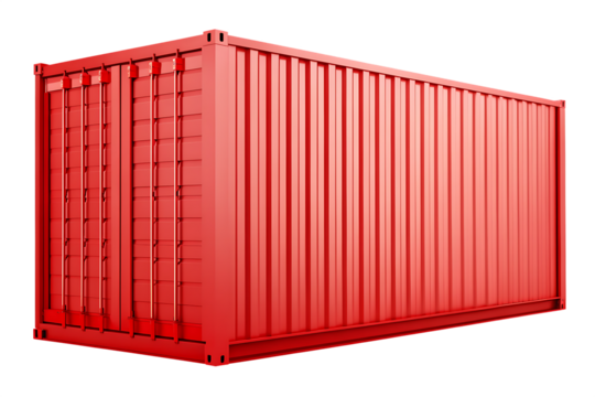 red shipping container side view isolated on white background PNG, AI GENERATED