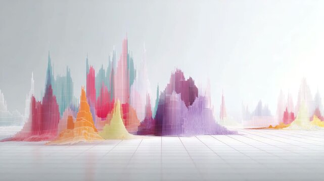 Futuristisches Verlaufsdiagramm in abstrakter 3D-Optik zur Datenvisualisierung. K&uuml;nstliche Intelligenz KI