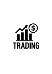 Black Trading Icon with Dollar Symbol, Candlestick Chart, and Upward Arrow Isolated on White for Finance, Investment, and Market Concepts