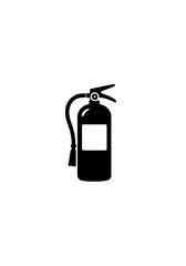Silhouette of Fire Extinguisher with Hose and Label Isolated on White Background for Safety, Emergency, and Fire Prevention Icon Design