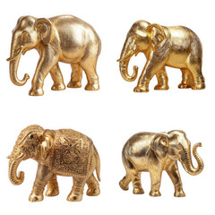Set of isolates without background featuring golden elephants for decoration and celebration.