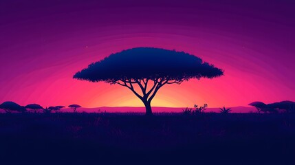 African Savanna Sunset Silhouette Landscape