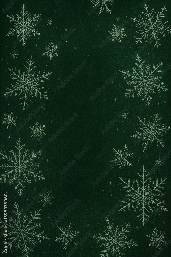 Aufkleber beautiful snowflake pattern overlay on a dark green textured background with a subtle sparkle effect