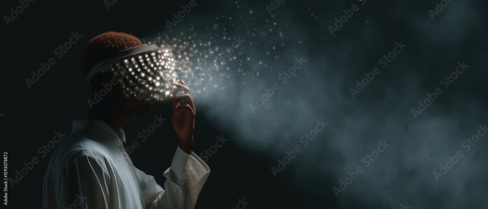 Poster future technology interface with virtual reality and data visualization concept