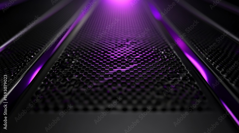 Fototapete a futuristic dark abstract backdrop featuring a black metallic surface with purple glowing neon ligh