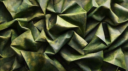 Obraz premium Abstract Green Fabric Texture, Draped Wrinkled Cloth, Geometric Pattern