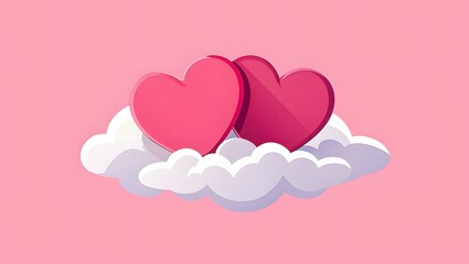 Two Hearts Floating on Clouds - Romantic Love Concept
