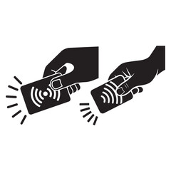 Obraz premium Hand holding contactless payment card with radio waves vector