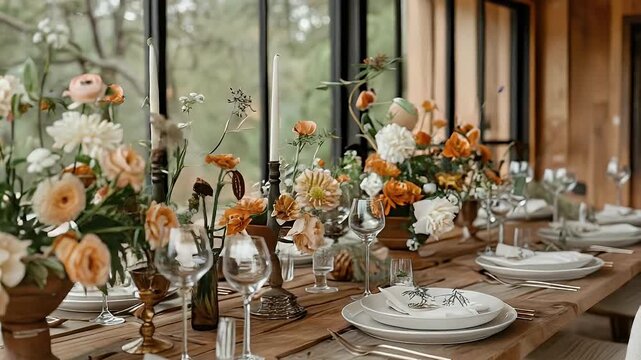 Elegant Table Setting: Floral Centerpieces, Candles, and Fine Dining