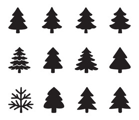 12 Christmas Tree Silhouette Icons - Free PNG & Vector Evergreen Pine Tree Designs