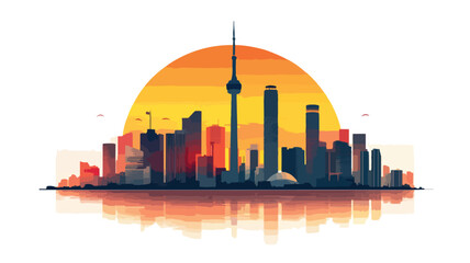Obraz premium Urban sunset cityscape with modern buildings