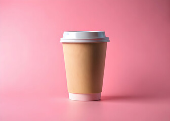 Simple takeaway coffee cup on pastel pink background