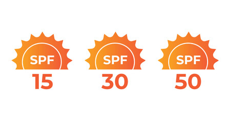 SPF 15, 30, 50 Sun Protection Icons – UV Shield Badge Vector Set for Sunscreen, Skincare, and Cosmetic Product Labels

