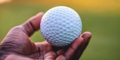 Closeup Golf Ball in Hand on Green