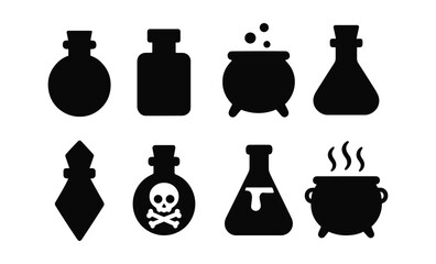 Plakat Silhouette potion bottles and cauldrons icons for magical designs