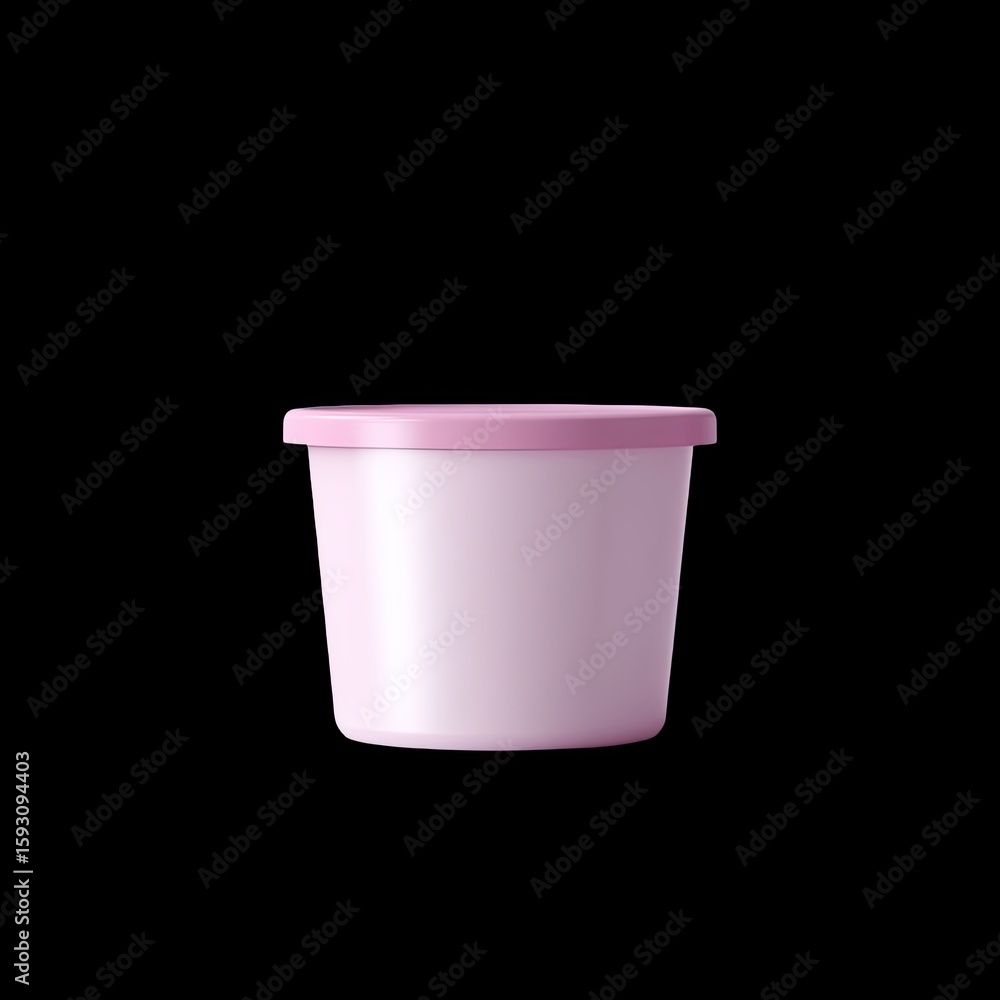 Poster minimalistic pink container with smooth surface isolated on black background for creative design and