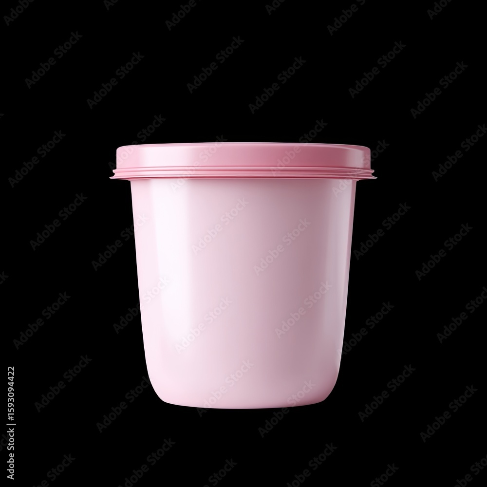 Poster pink container with lid on black background, modern design and simple style, perfect for storage and
