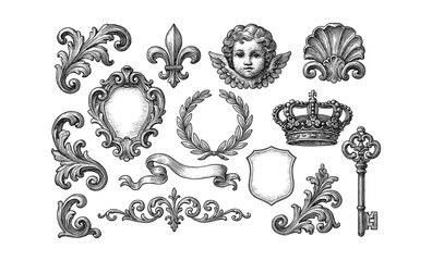 Vintage baroque decorative elements collection for elegant design projects