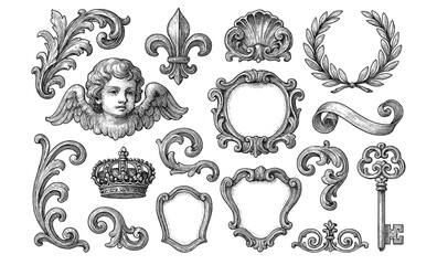 Antique ornamental icon set with baroque and vintage elements