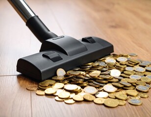 The vacuum cleaner sucks up gold coins.