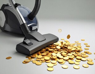 The vacuum cleaner sucks up gold coins.