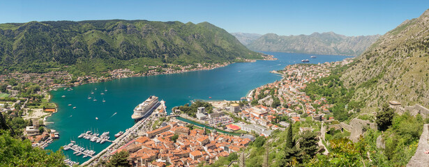 aerial panoramic over Kotor bay on the coast of Montenegro, in Adriatic Sea © Caio