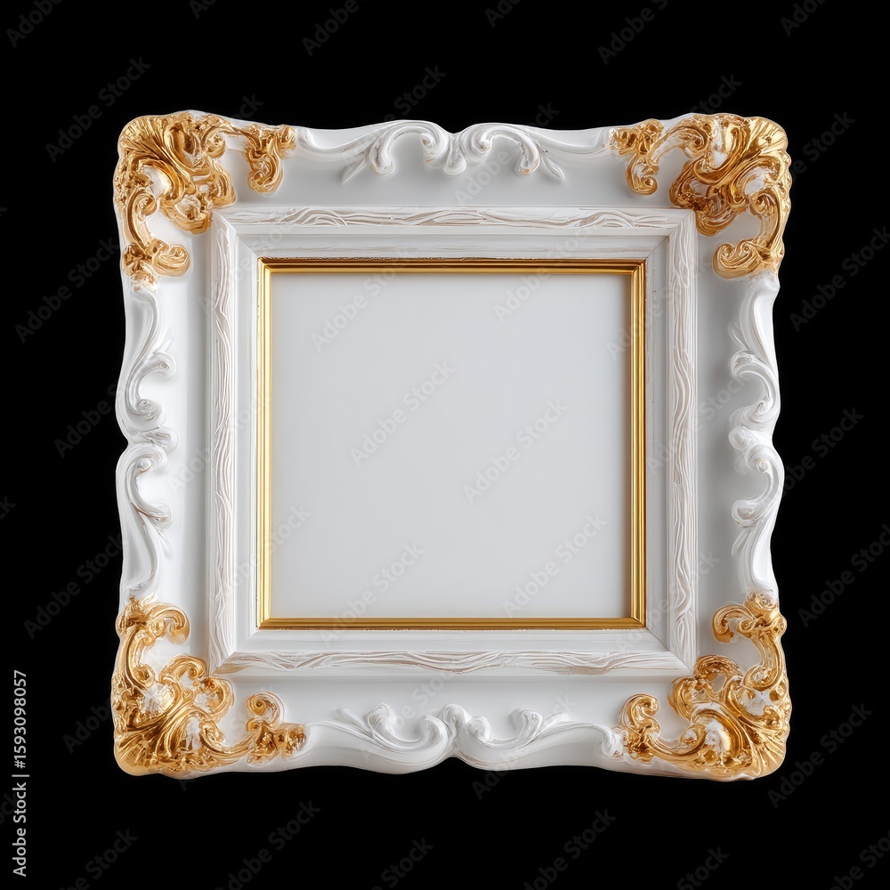 Poster elegant decorative frame with intricate gold and white design for art display or photography use in 