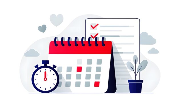 Calendar, Timer, and Potted Plant - Time Management Concept