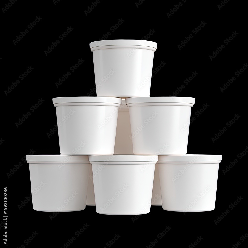 Poster stack of empty round white containers on black background for creative and packaging concept